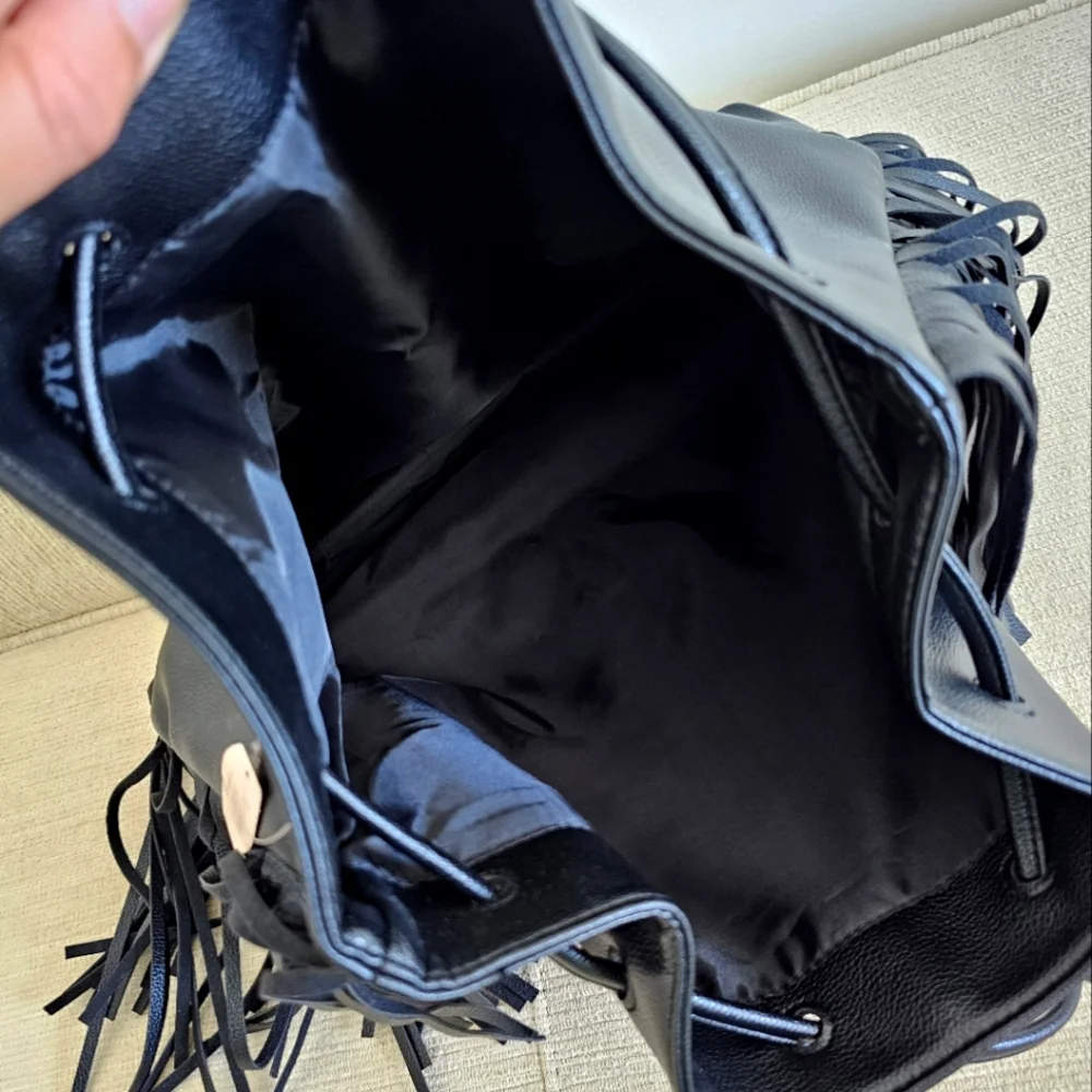Victoria's Secret Black Vegan Leather Fringe Backpack Handbag Shoulder Bag NWT - Picture 11 of 15